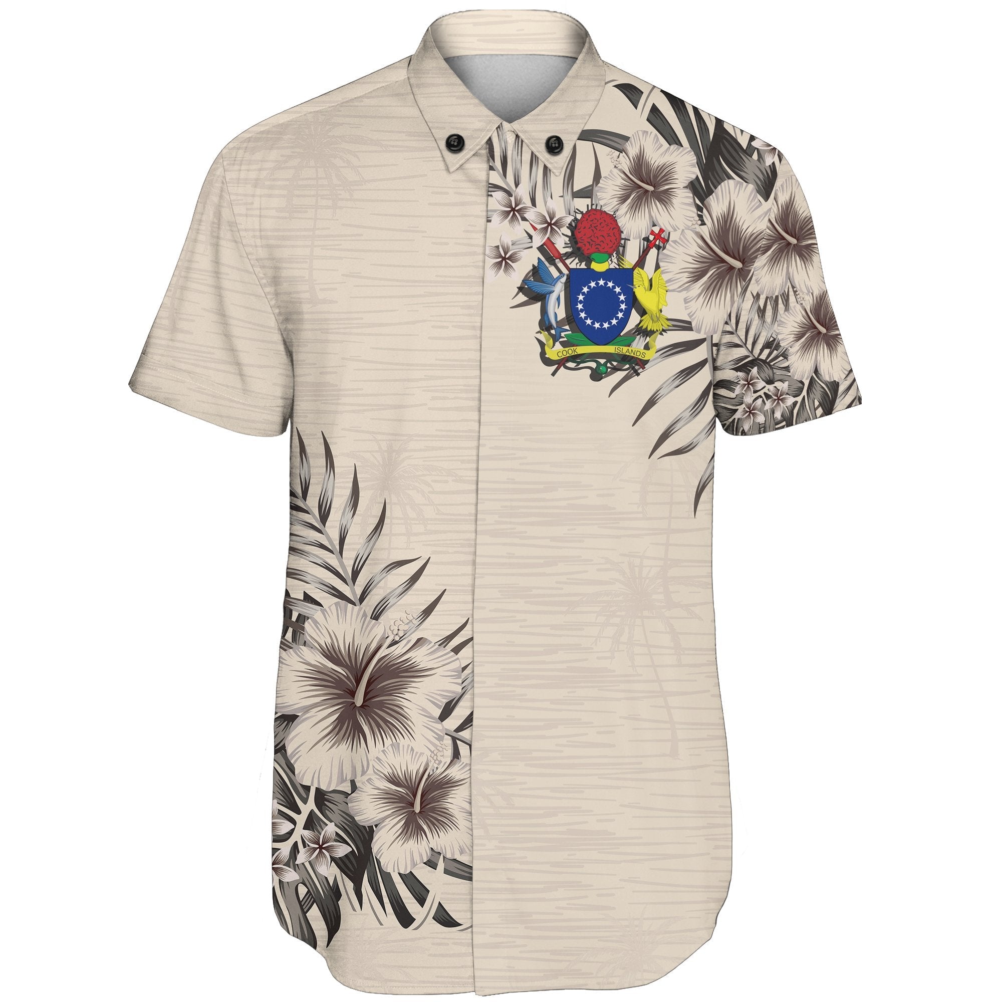 Cook Islands Short Sleeve Shirt - The Beige Hibiscus - Vibe Hoodie Shop