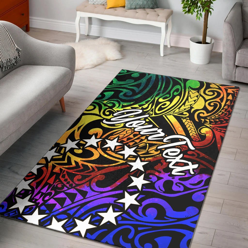 Cook Islands Custom Personalised Area Rug - Rainbow Polynesian Pattern - Vibe Hoodie Shop