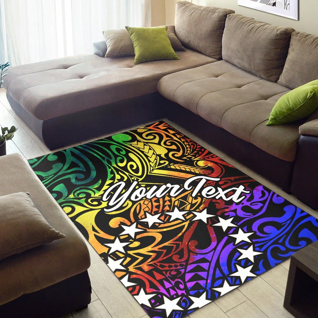 Cook Islands Custom Personalised Area Rug - Rainbow Polynesian Pattern - Vibe Hoodie Shop