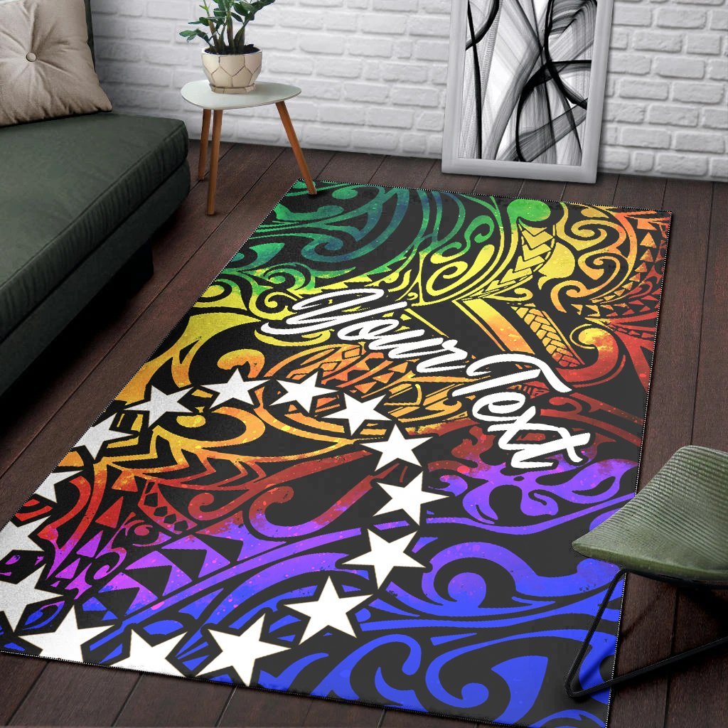 Cook Islands Custom Personalised Area Rug - Rainbow Polynesian Pattern - Vibe Hoodie Shop