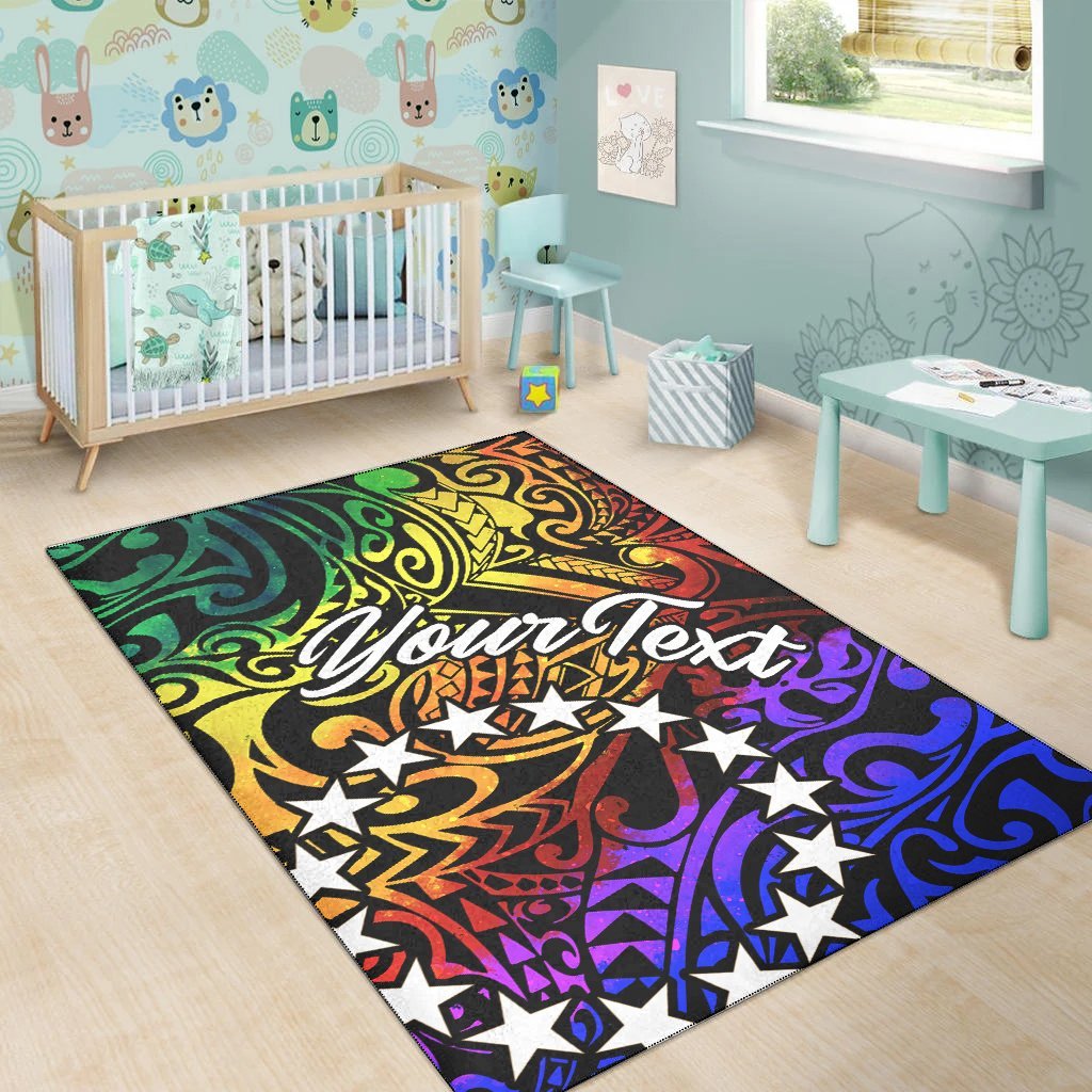 Cook Islands Custom Personalised Area Rug - Rainbow Polynesian Pattern - Vibe Hoodie Shop