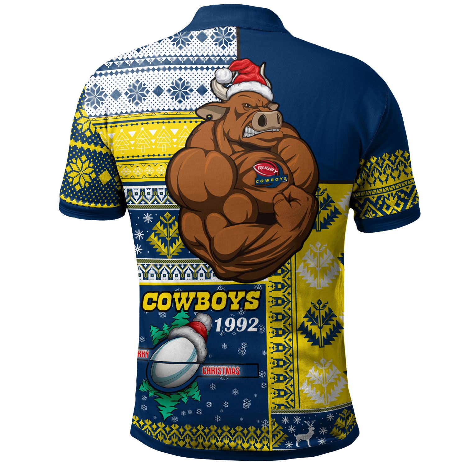 Cowboys Rugby Polo Shirt - Custom Christmas Snowflakes Cowboys Mascot Polo Shirt - Vibe Hoodie Shop