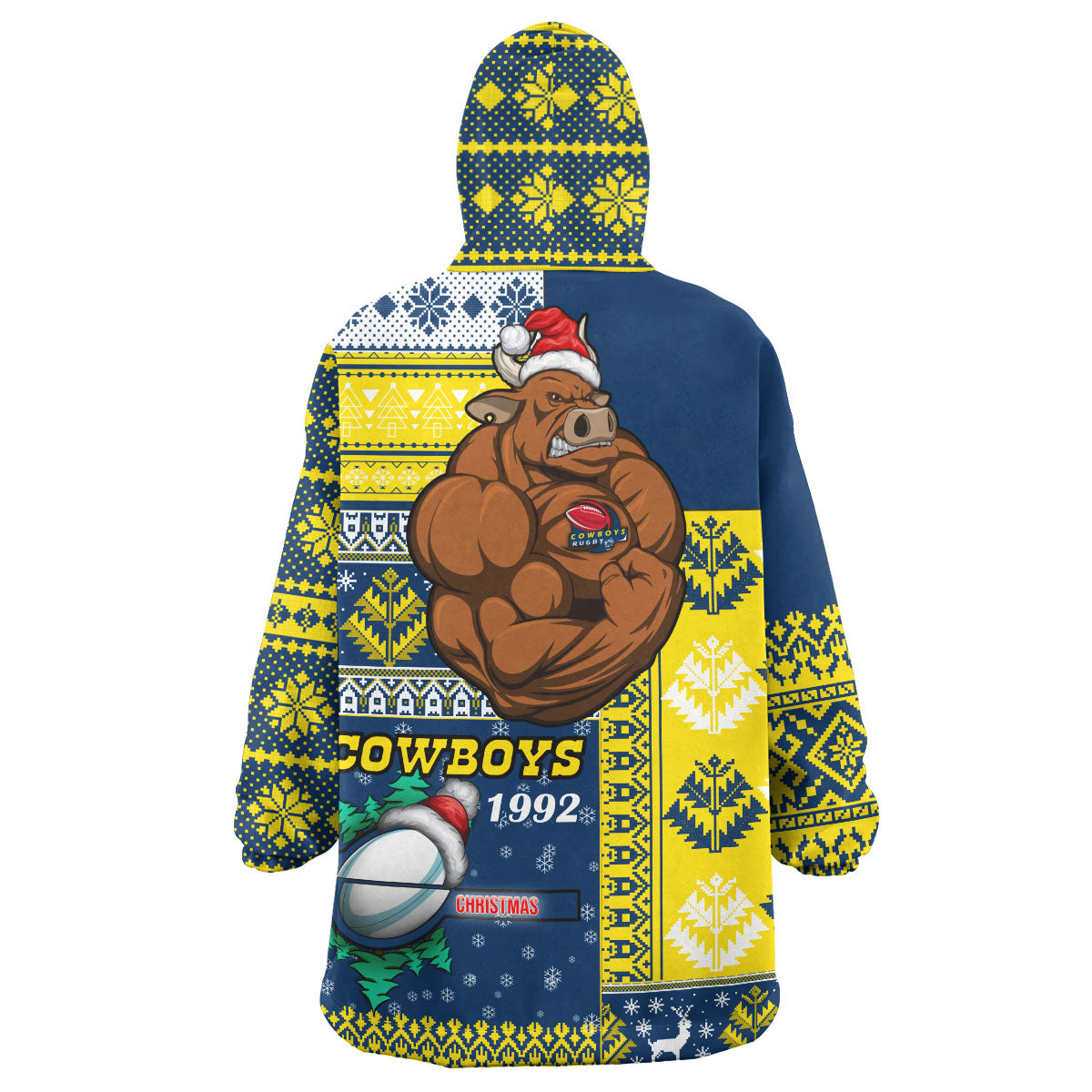 Cowboys Rugby Snug Hoodie - Custom Christmas Snowflakes Cowboys Mascot Wearable Blanket Hoodie - Vibe Hoodie Shop