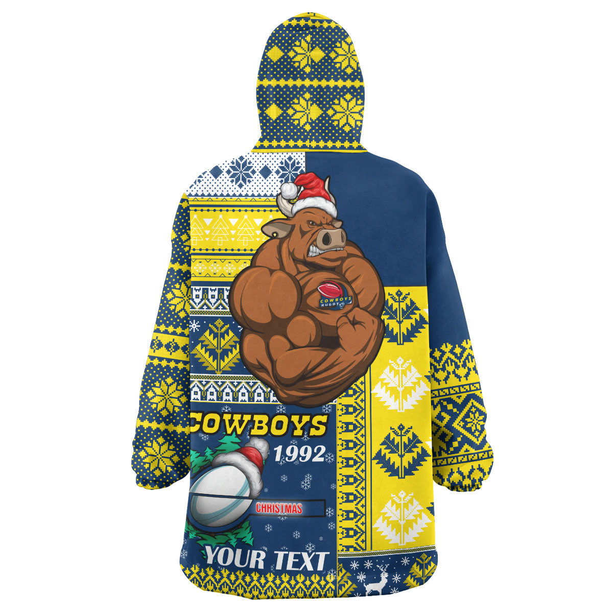 Cowboys Rugby Snug Hoodie - Custom Christmas Snowflakes Cowboys Mascot Wearable Blanket Hoodie - Vibe Hoodie Shop