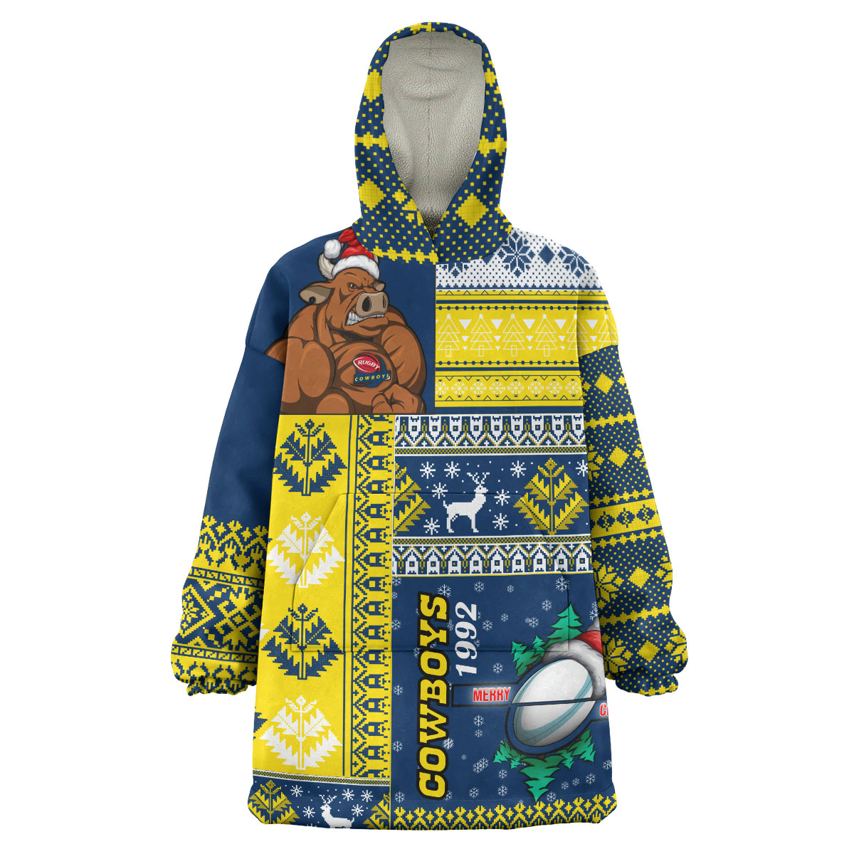 Cowboys Rugby Snug Hoodie - Custom Christmas Snowflakes Cowboys Mascot Wearable Blanket Hoodie - Vibe Hoodie Shop
