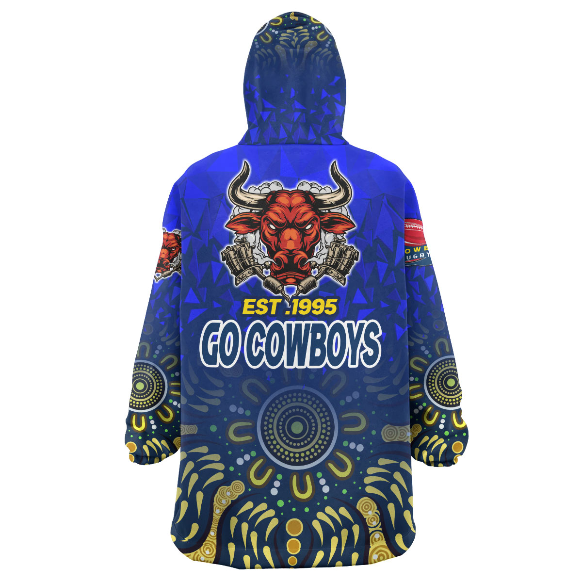 Cowboys Rugby Snug Hoodie - Custom Rugby Ball GO COWBOYS Aboriginal Patterns Wearable Blanket Hoodie - Vibe Hoodie Shop