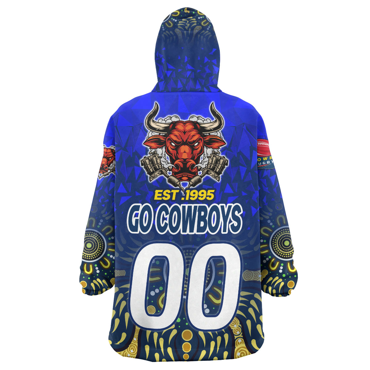 Cowboys Rugby Snug Hoodie - Custom Rugby Ball GO COWBOYS Aboriginal Patterns Wearable Blanket Hoodie - Vibe Hoodie Shop