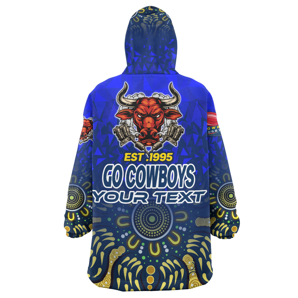 Cowboys Rugby Snug Hoodie - Custom Rugby Ball GO COWBOYS Aboriginal Patterns Wearable Blanket Hoodie - Vibe Hoodie Shop
