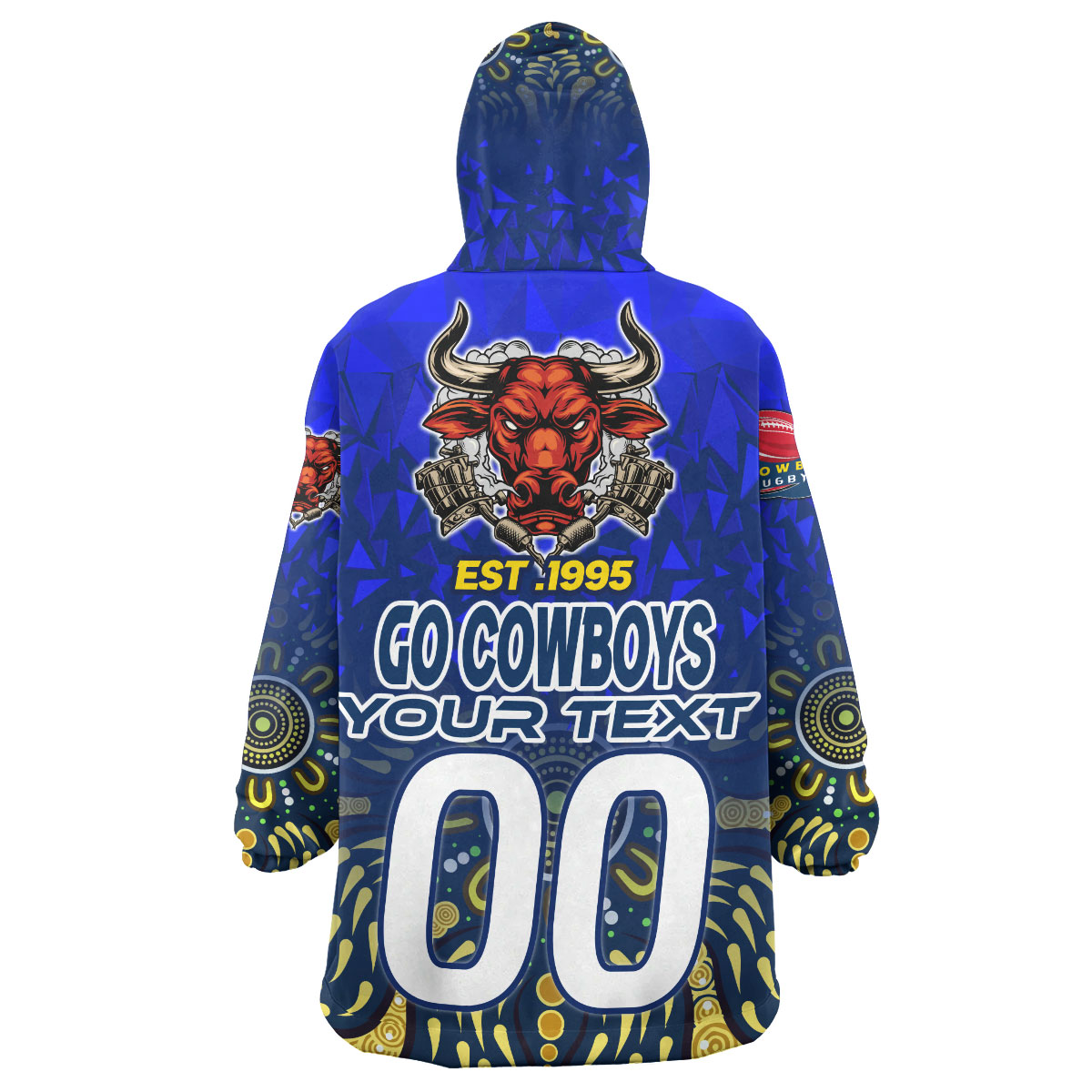 Cowboys Rugby Snug Hoodie - Custom Rugby Ball GO COWBOYS Aboriginal Patterns Wearable Blanket Hoodie - Vibe Hoodie Shop
