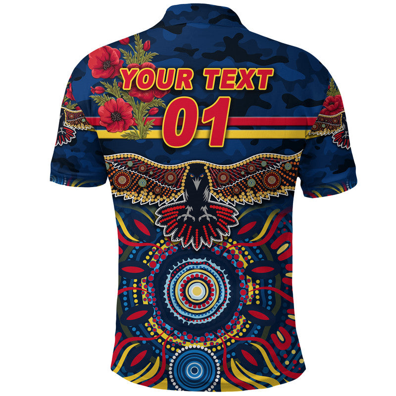 (Custom Personalised) Adelaide Crows ANZAC Polo Shirt Indigenous Vibes - Navy Blue - Vibe Hoodie Shop