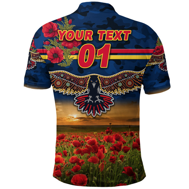(Custom Personalised) Adelaide Crows ANZAC Polo Shirt Poppy Vibes - Navy Blue - Vibe Hoodie Shop