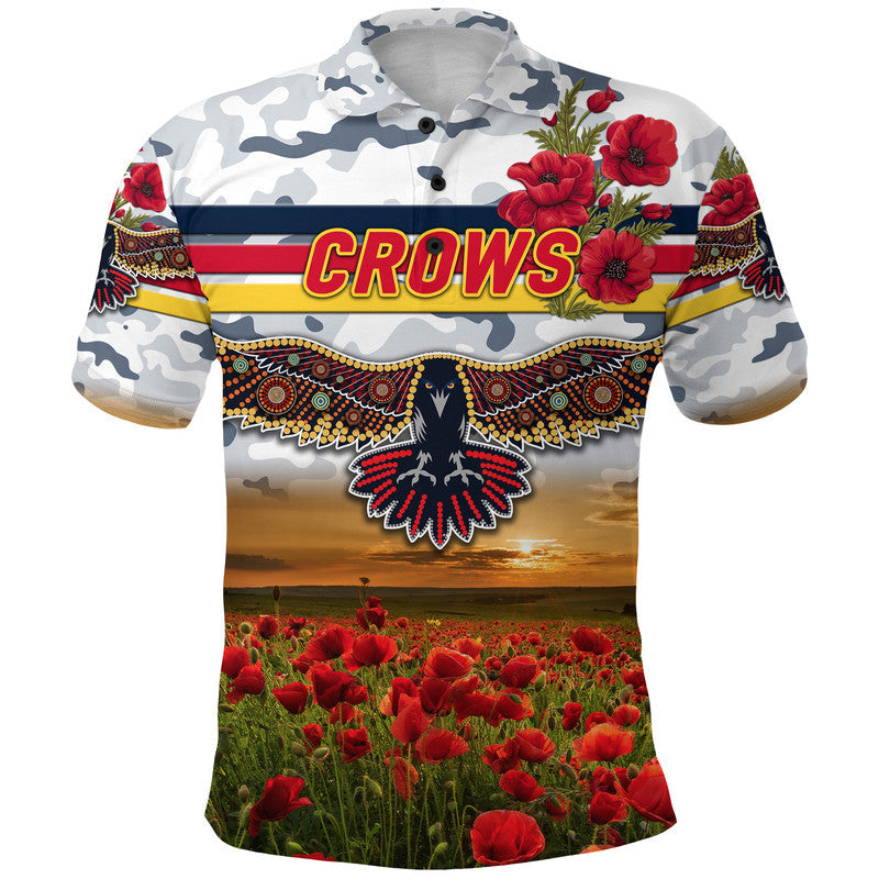 (Custom Personalised) Adelaide Crows ANZAC Polo Shirt Poppy Vibes - White - Vibe Hoodie Shop