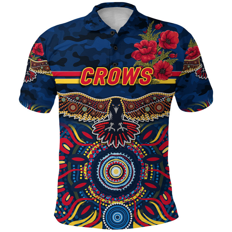 (Custom Personalised) Adelaide Crows ANZAC Polo Shirt Indigenous Vibes - Navy Blue - Vibe Hoodie Shop