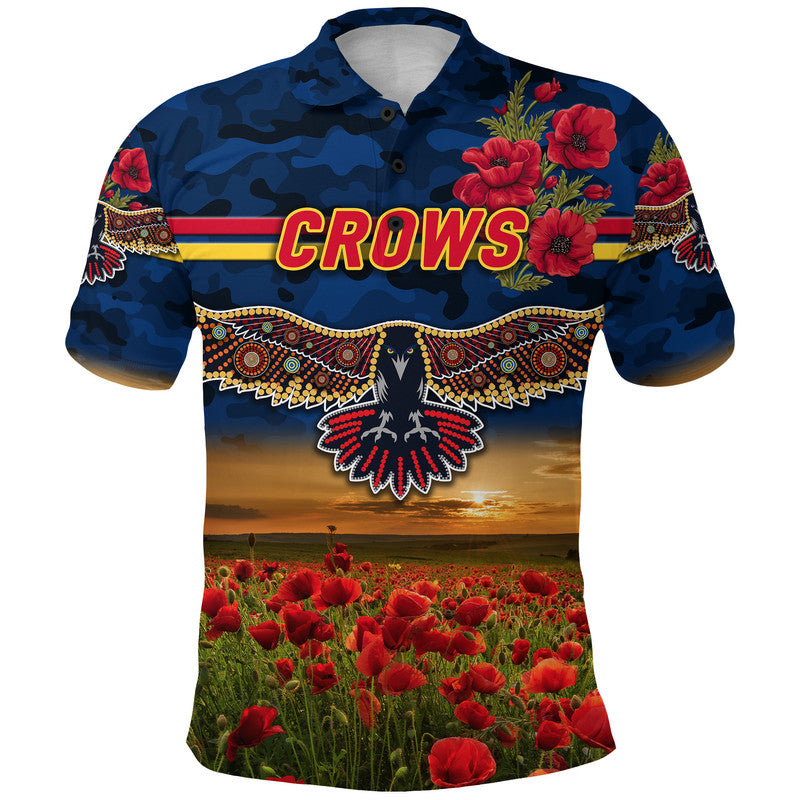 (Custom Personalised) Adelaide Crows ANZAC Polo Shirt Poppy Vibes - Navy Blue - Vibe Hoodie Shop