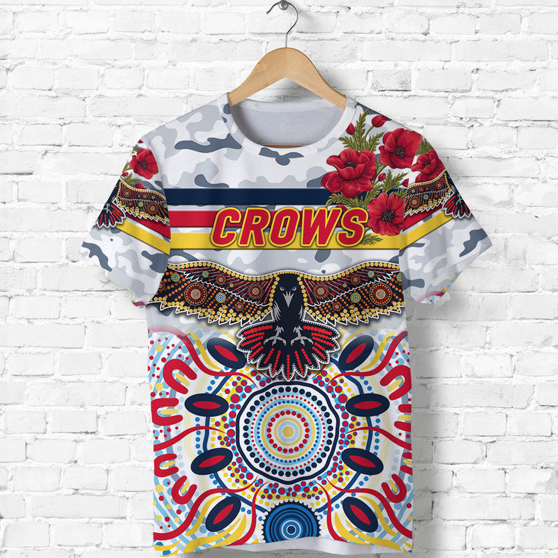 (Custom Personalised) Adelaide Crows ANZAC T shirt Indigenous Vibes - White - Vibe Hoodie Shop