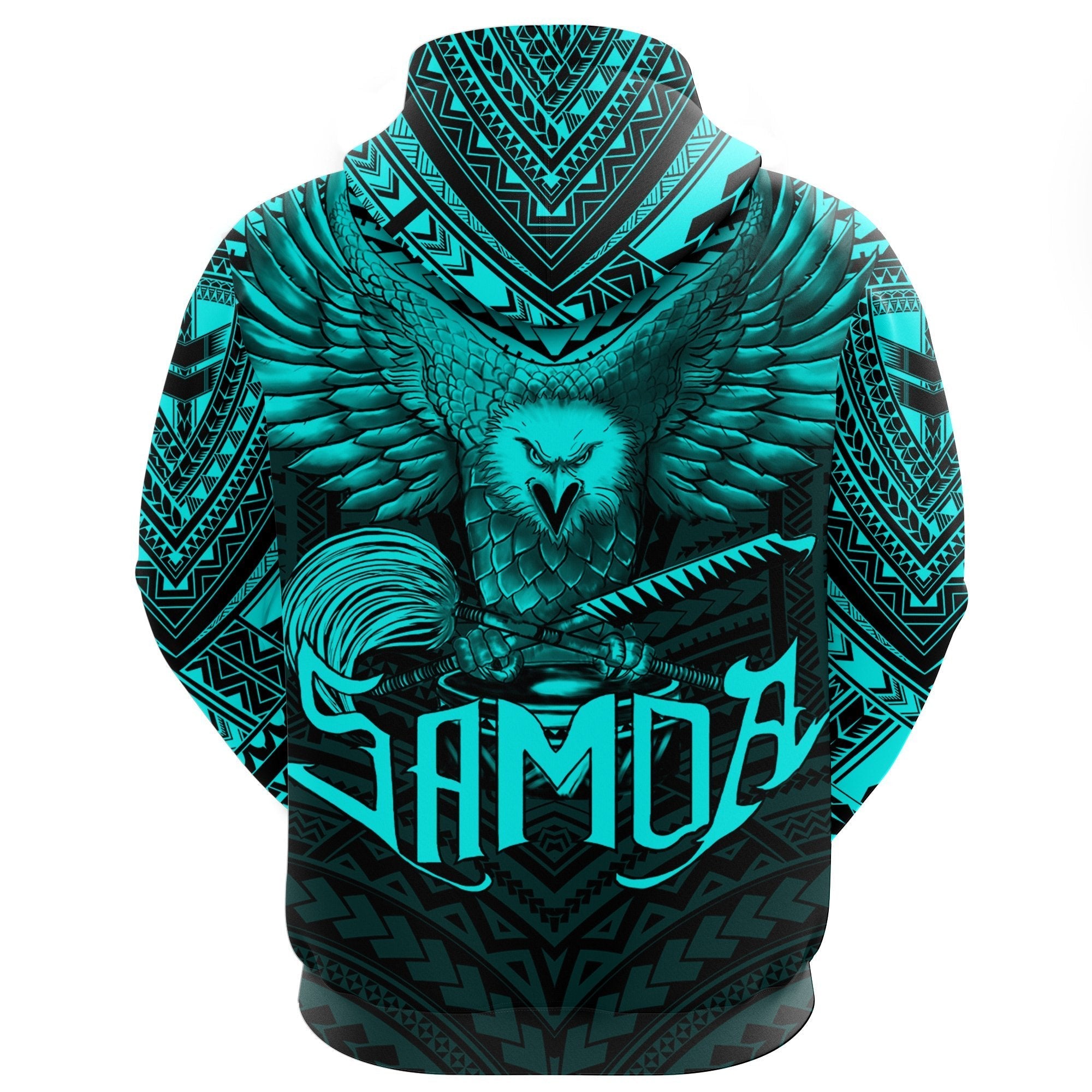 American Samoa Hoodie Eagle Tattoo Style Cyan - Vibe Hoodie Shop