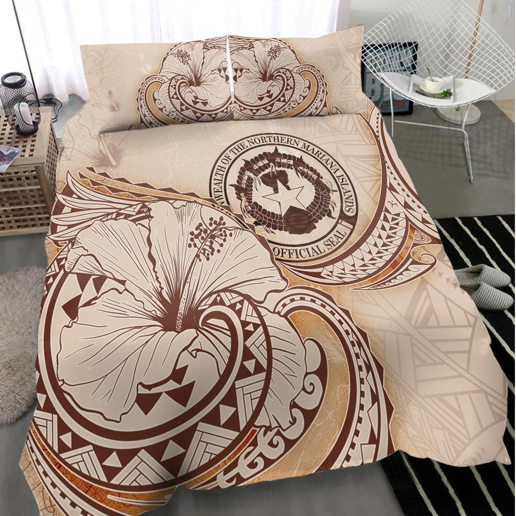 Northern Mariana Islands Bedding Set - Hibiscus Flower Vintage Style - Vibe Hoodie Shop