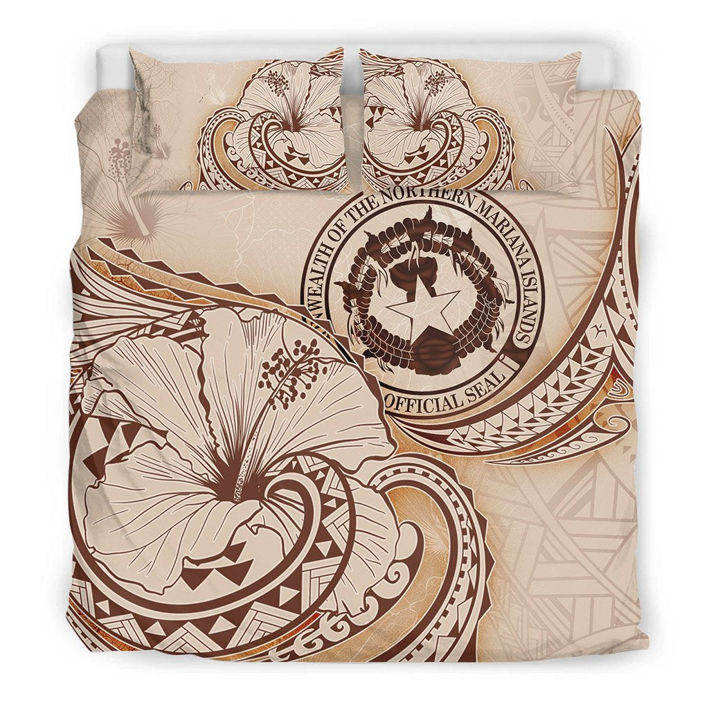 Northern Mariana Islands Bedding Set - Hibiscus Flower Vintage Style - Vibe Hoodie Shop