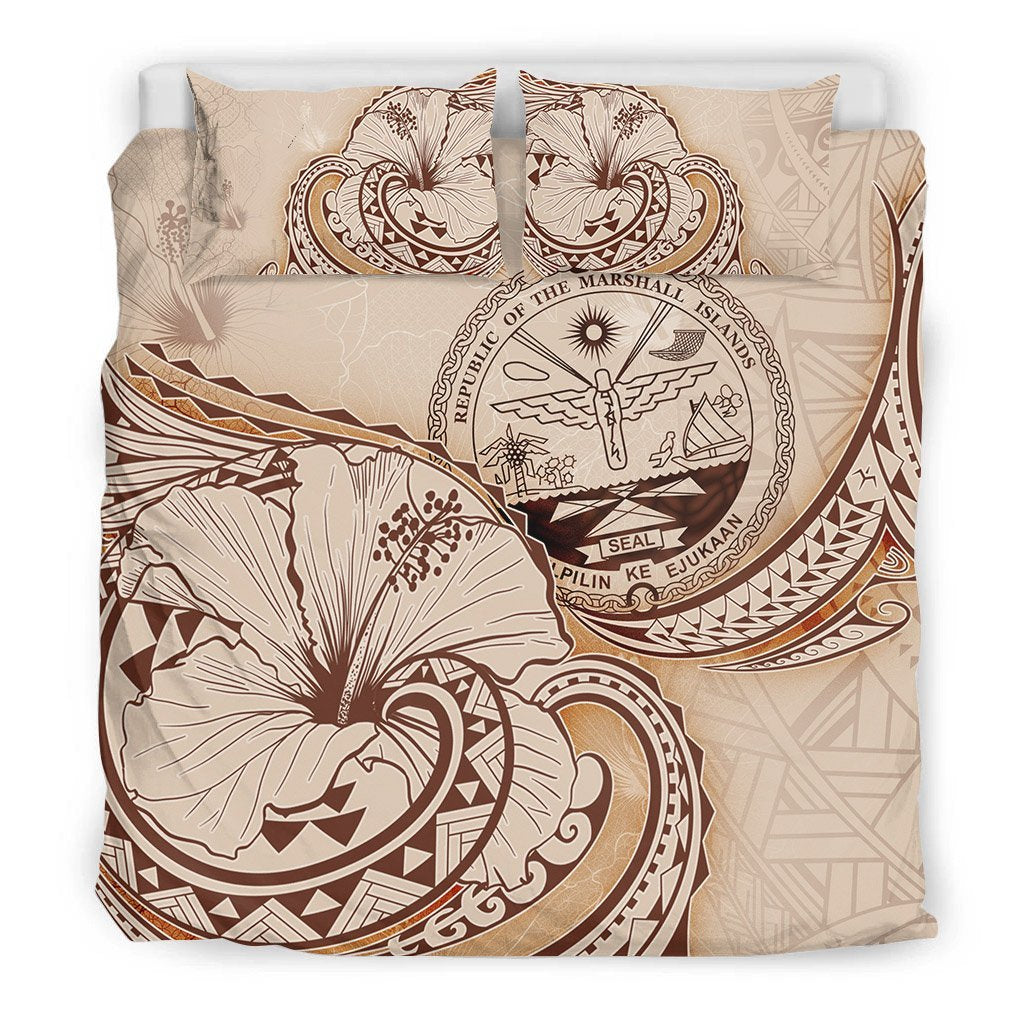 Marshall Islands Bedding Set - Hibiscus Flower Vintage Style - Vibe Hoodie Shop