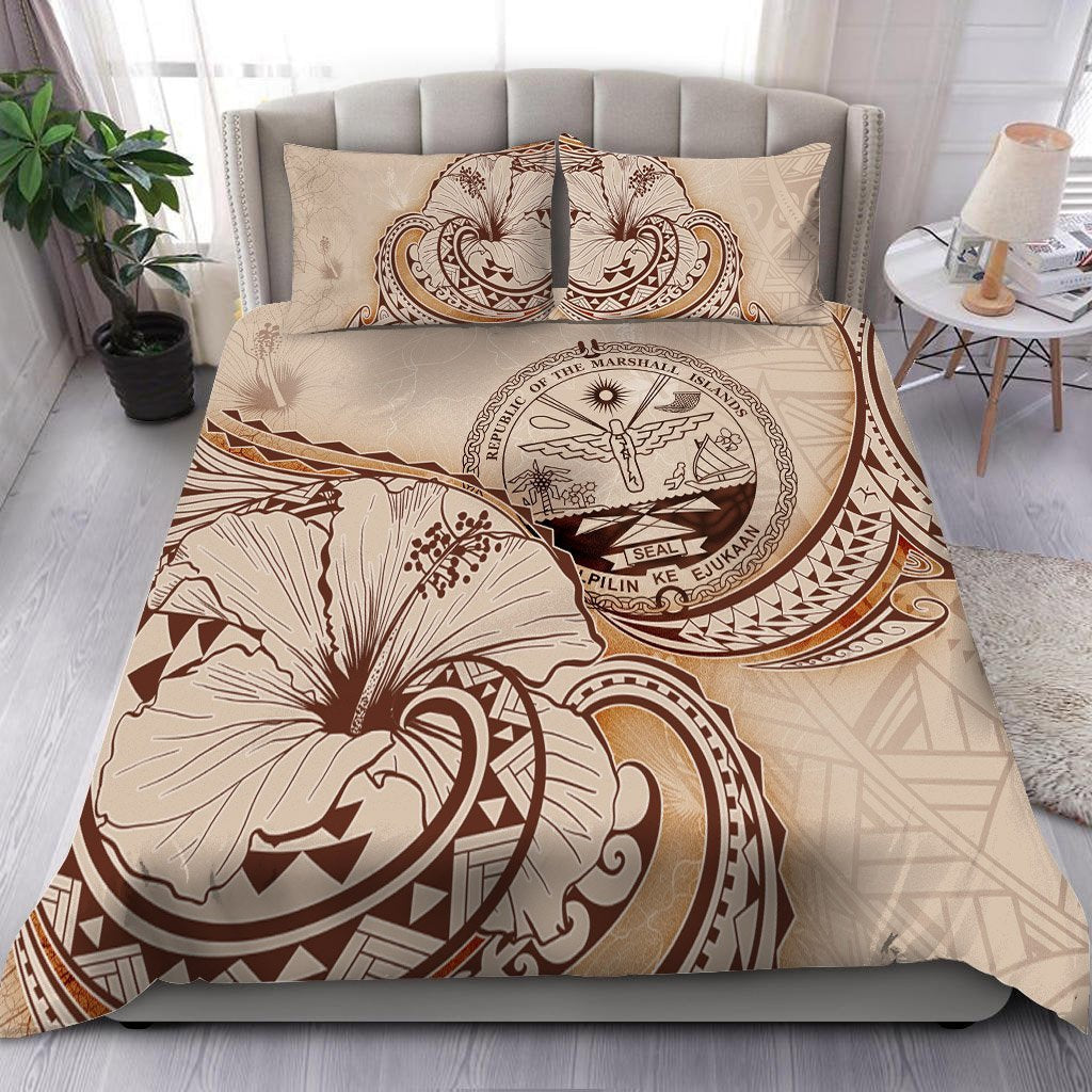 Marshall Islands Bedding Set - Hibiscus Flower Vintage Style - Vibe Hoodie Shop
