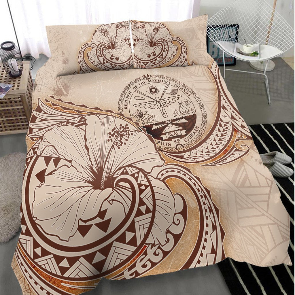 Marshall Islands Bedding Set - Hibiscus Flower Vintage Style - Vibe Hoodie Shop