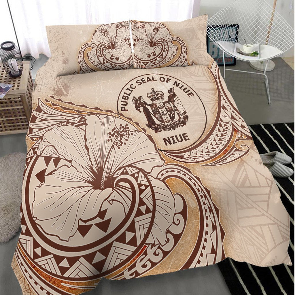 Niue Bedding Set - Hibiscus Flower Vintage Style - Vibe Hoodie Shop