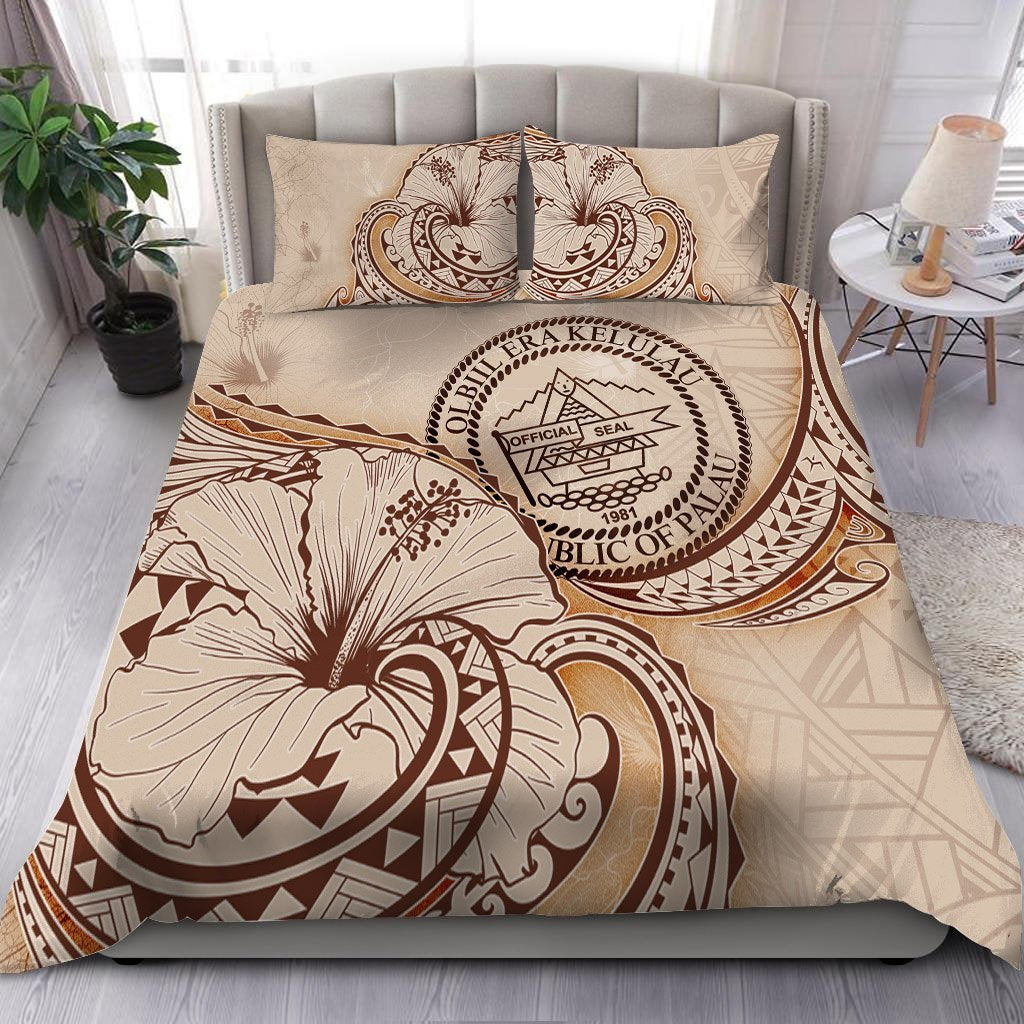 Palau Bedding Set - Hibiscus Flower Vintage Style - Vibe Hoodie Shop