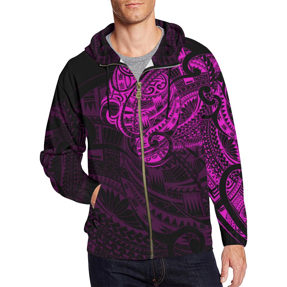 New Zealand Maori Tattoo All Over Print Zip Up Pink Hoodie - Vibe Hoodie Shop