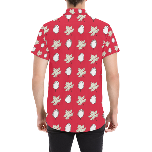 Canada Maple Leaf With Tulip Flowers Men's Short Sleeve Shirt - Vibe Hoodie Shop