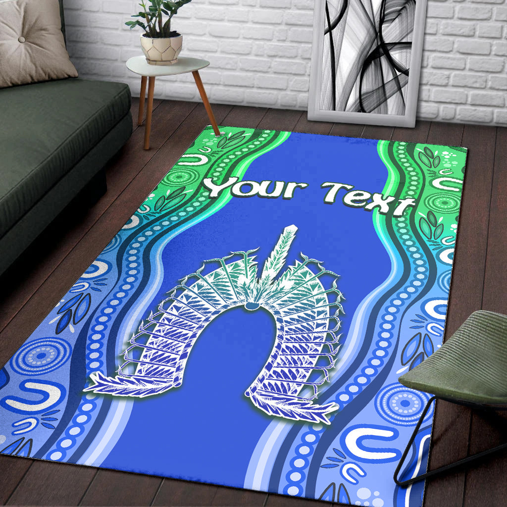 (Custom Personalised) Torres Strait Islands Area Rug The Dhari Mix Aboriginal Turtle Version Blue 02 - Vibe Hoodie Shop