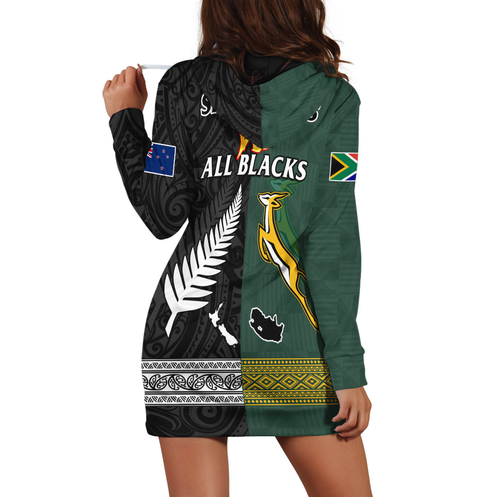 South Africa Protea and New Zealand Fern Hoodie Dress Rugby Go Springboks vs All Black - Vibe Hoodie Shop