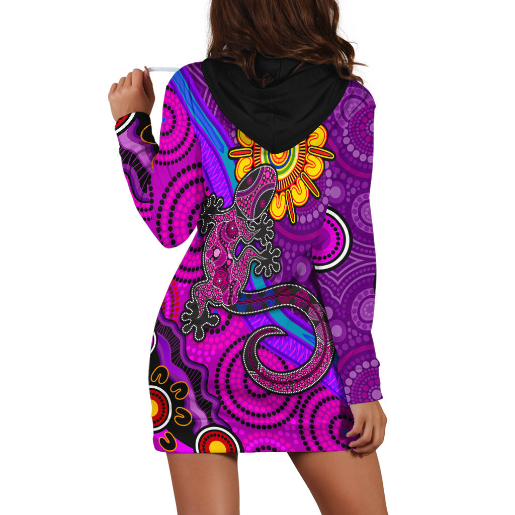 Australia Lizard and Sun Hoodie Dress Aboriginal Art Purple - Vibe Hoodie Shop