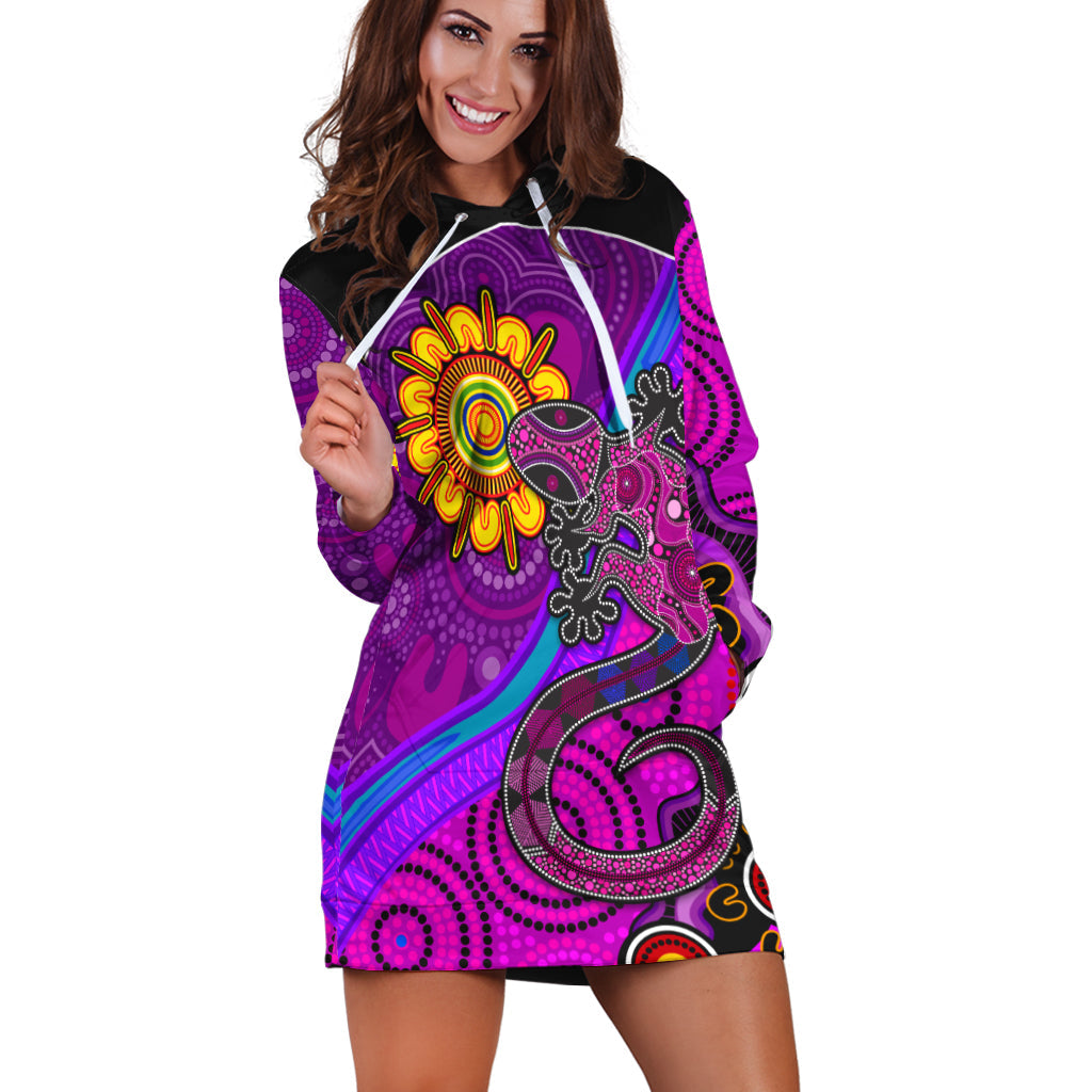 Australia Lizard and Sun Hoodie Dress Aboriginal Art Purple - Vibe Hoodie Shop