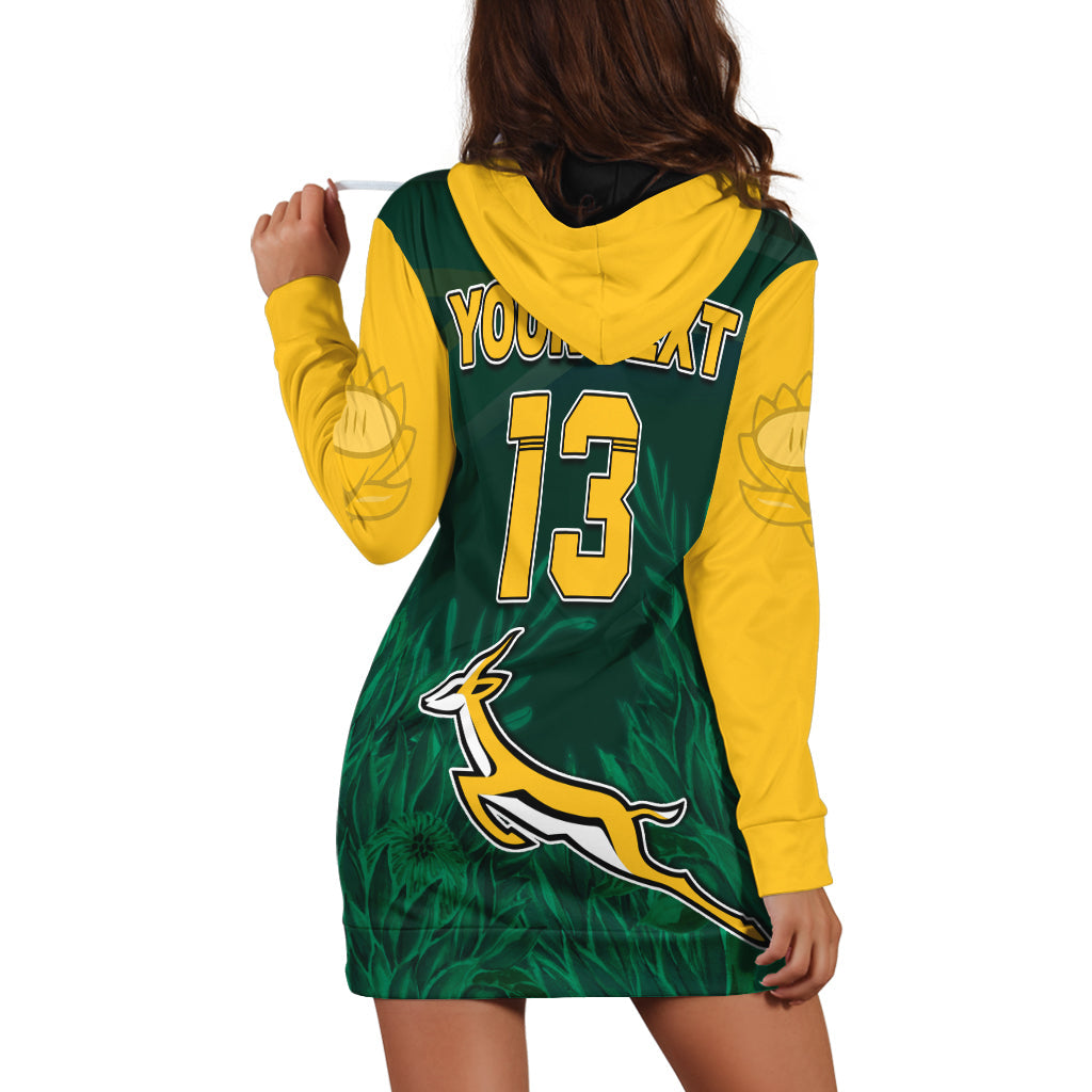 (Custom Text and Number) South Africa Rugby Hoodie Dress Springboks King Protea Go Bokke - Vibe Hoodie Shop