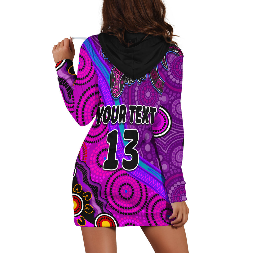 (Custom Text and Number) Australia Lizard and Sun Hoodie Dress Aboriginal Art Purple - Vibe Hoodie Shop