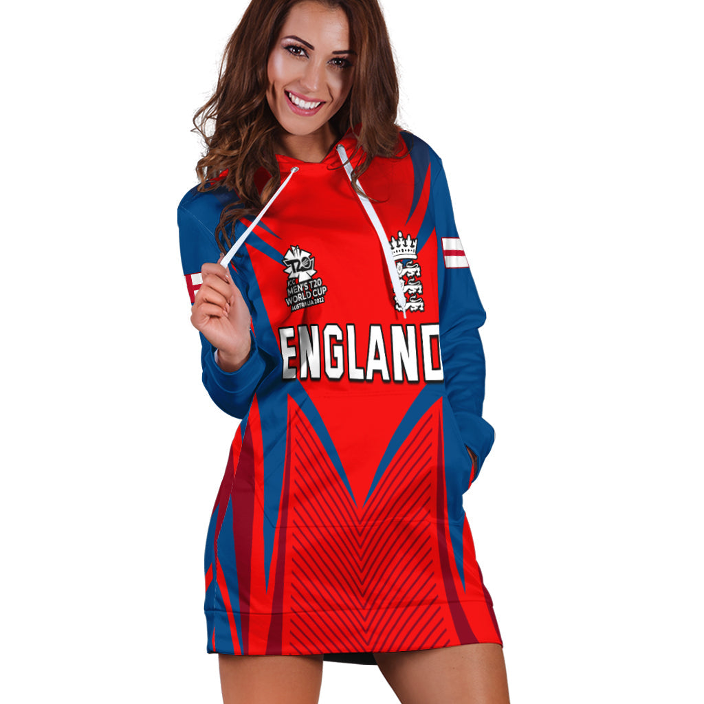 (Custom Personalised) England Cricket Hoodie Dress T20 World Cup Three Red Lions - Vibe Hoodie Shop