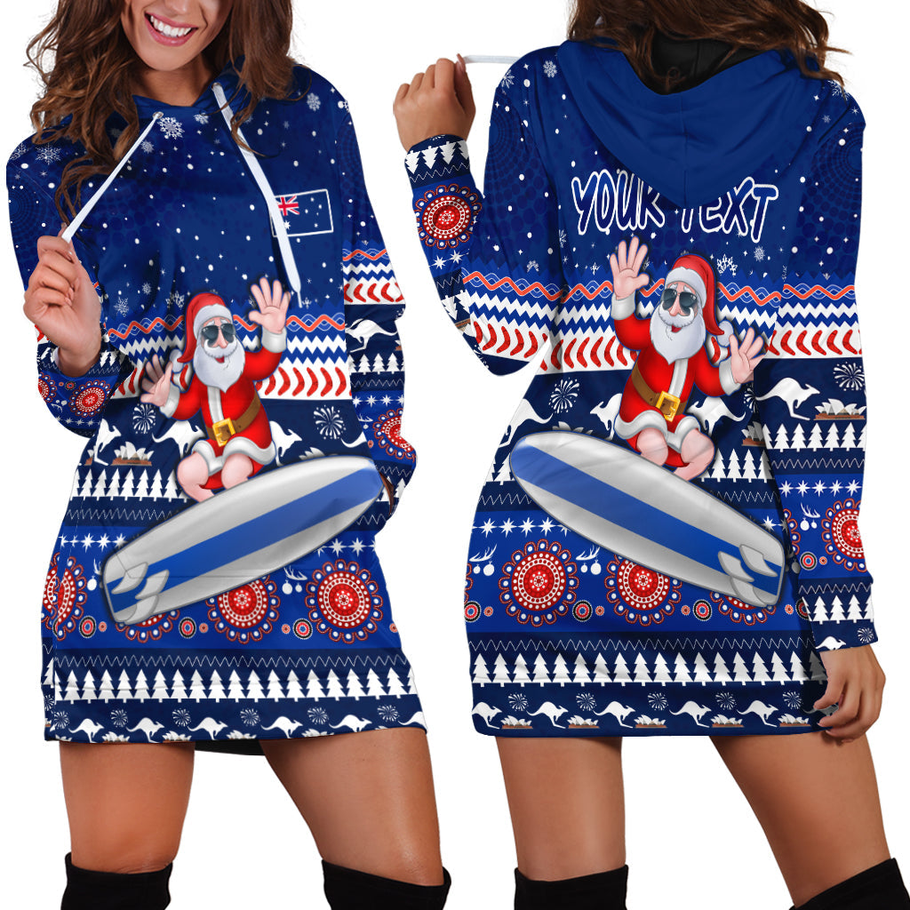 (Custom Personalised) Australia Christmas Hoodie Dress Aussie Aboriginal Santa Claus is Surfing with Kangaroo - Vibe Hoodie Shop