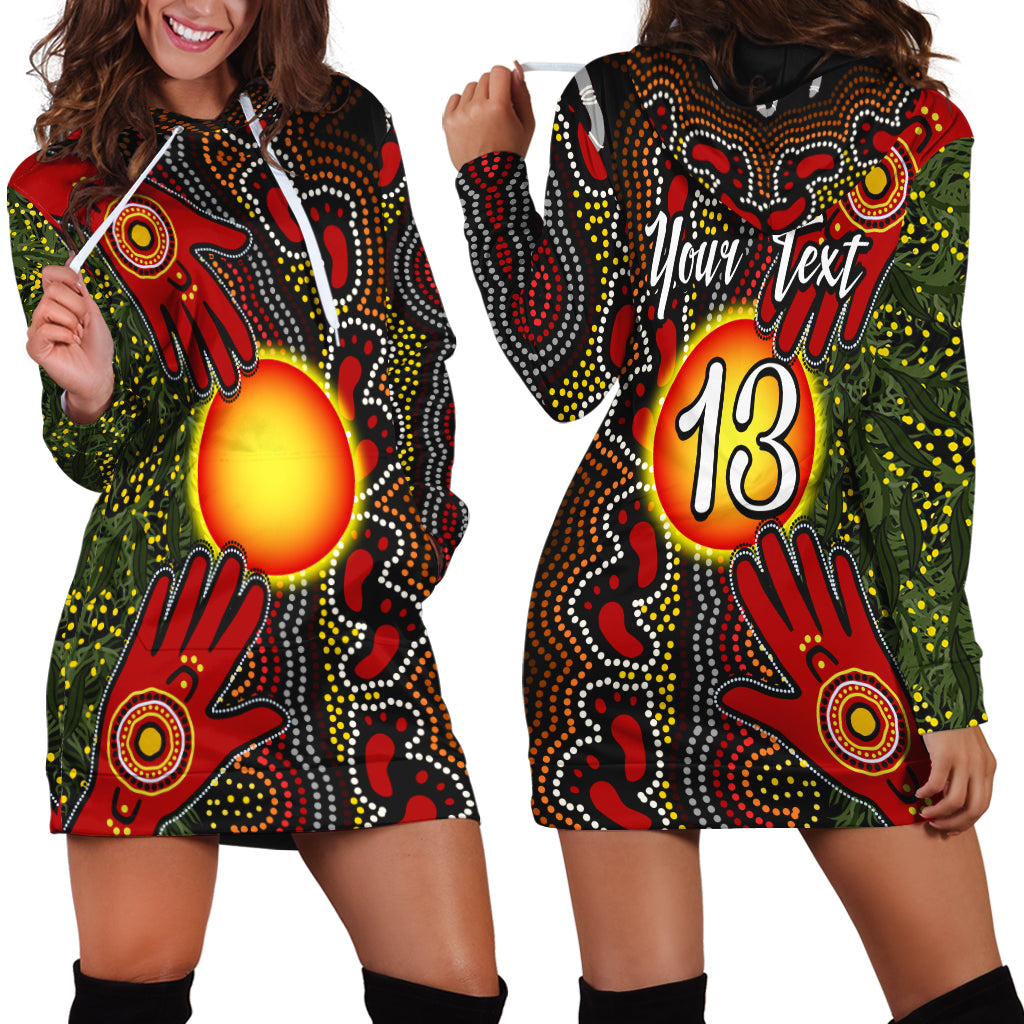 (Custom Text and Number) Aboriginal Dot Painting Hoodie Dress Go To Touch The Sun - Vibe Hoodie Shop