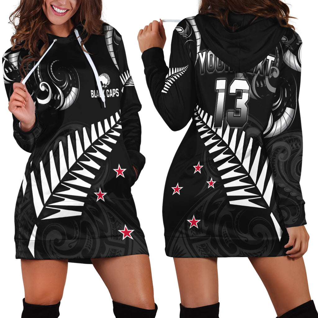 (Custom Text and Number) New Zealand Cricket Hoodie Dress Go Black Cap Champions Mix Maori Kiwis - Vibe Hoodie Shop