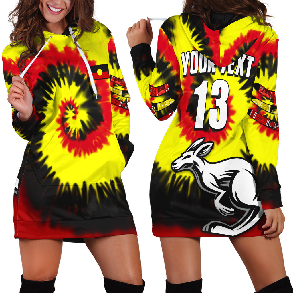 (Custom Text and Number) Australia Aboriginal Hoodie Dress Colorful Tie Dye - Vibe Hoodie Shop