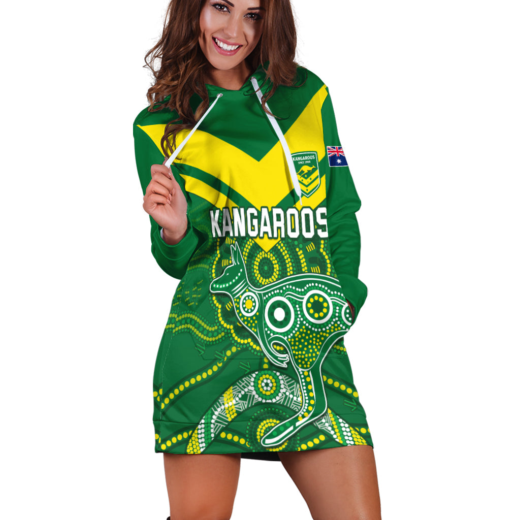 (Custom Text and Number) Australia Rugby Hoodie Dress Kangaroos Boomerang Aboriginal - Vibe Hoodie Shop