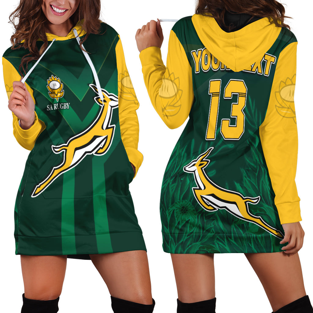 (Custom Text and Number) South Africa Rugby Hoodie Dress Springboks King Protea Go Bokke - Vibe Hoodie Shop