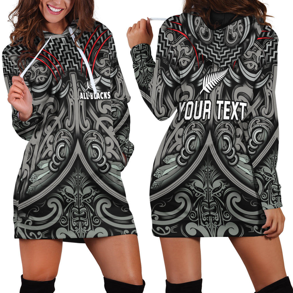 (Custom Personalised) New Zealand Silver Fern Rugby Hoodie Dress All Black NZ Maori Pattern - Vibe Hoodie Shop