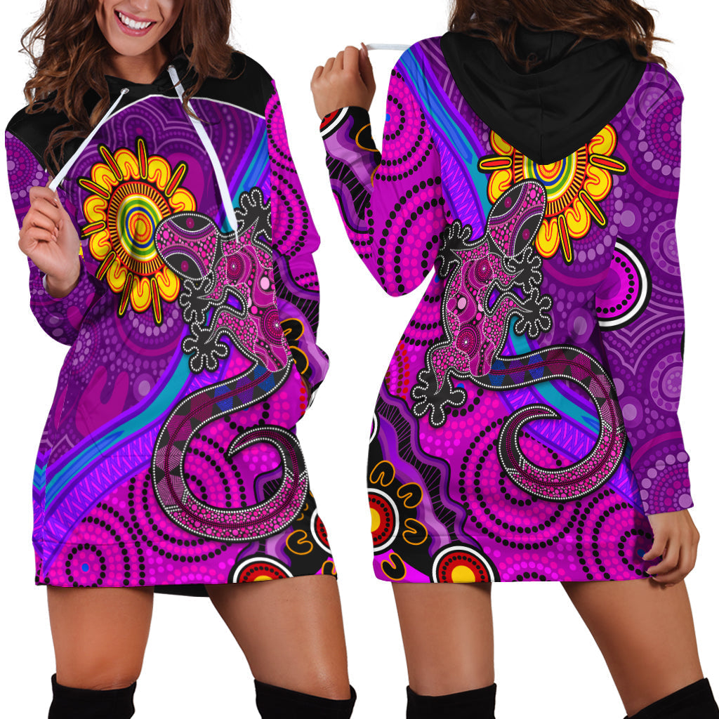 Australia Lizard and Sun Hoodie Dress Aboriginal Art Purple - Vibe Hoodie Shop