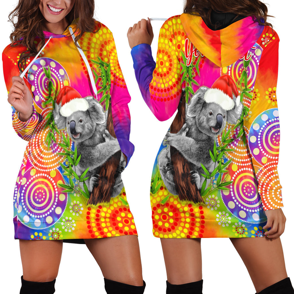 (Custom Personalised) Australia Koala Aboriginal Hoodie Dress Rainbow Tie Dye Merry Christmas - Vibe Hoodie Shop