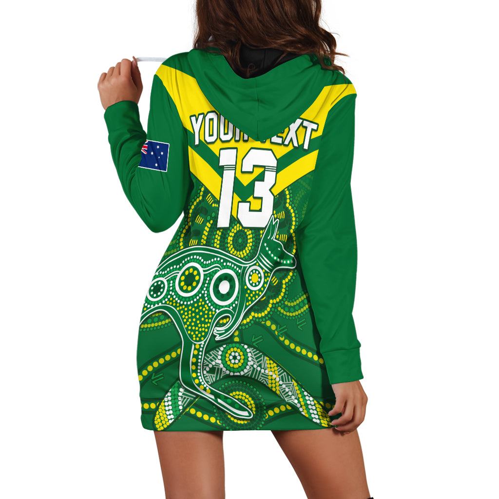 (Custom Text and Number) Australia Rugby Hoodie Dress Kangaroos Boomerang Aboriginal - Vibe Hoodie Shop