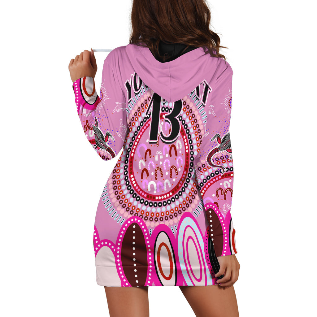 (Custom Text and Number) Aboriginal Stand Up Hoodie Dress Circle Dot with Lizard Version Pink - Vibe Hoodie Shop