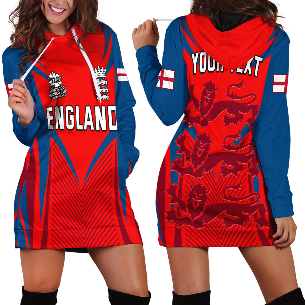 (Custom Personalised) England Cricket Hoodie Dress T20 World Cup Three Red Lions - Vibe Hoodie Shop