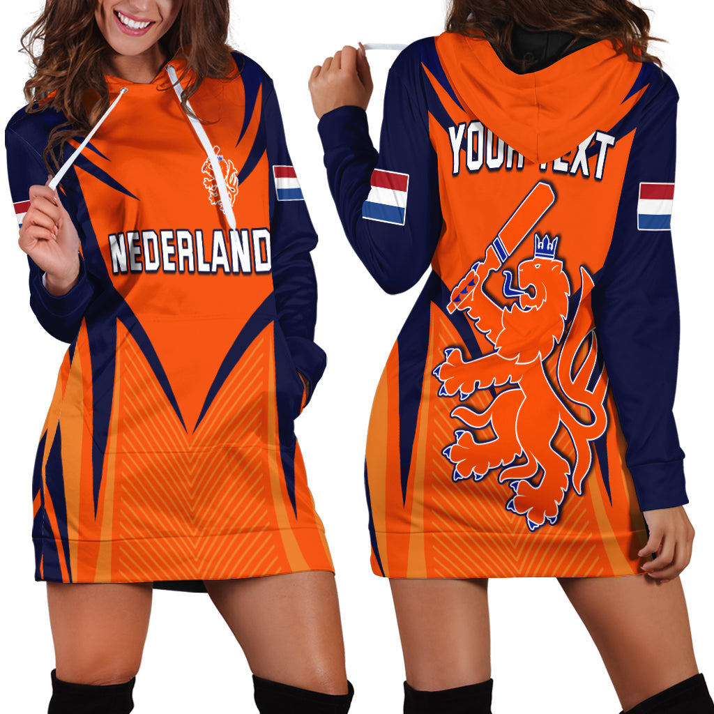 (Custom Personalised) Netherlands Cricket Hoodie Dress T20 World Cup Nederland Lion - Vibe Hoodie Shop