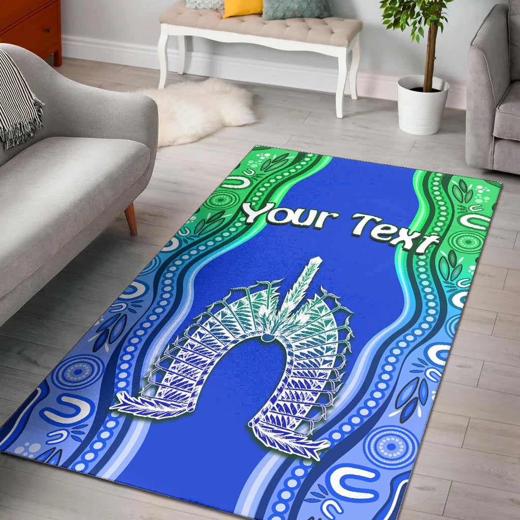 (Custom Personalised) Torres Strait Islands Area Rug The Dhari Mix Aboriginal Turtle Version Blue 02 - Vibe Hoodie Shop